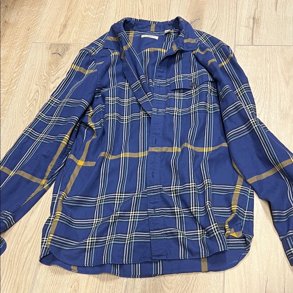 Burberry Blue‎ and Yellow Plaid Casual Button Down Shirt